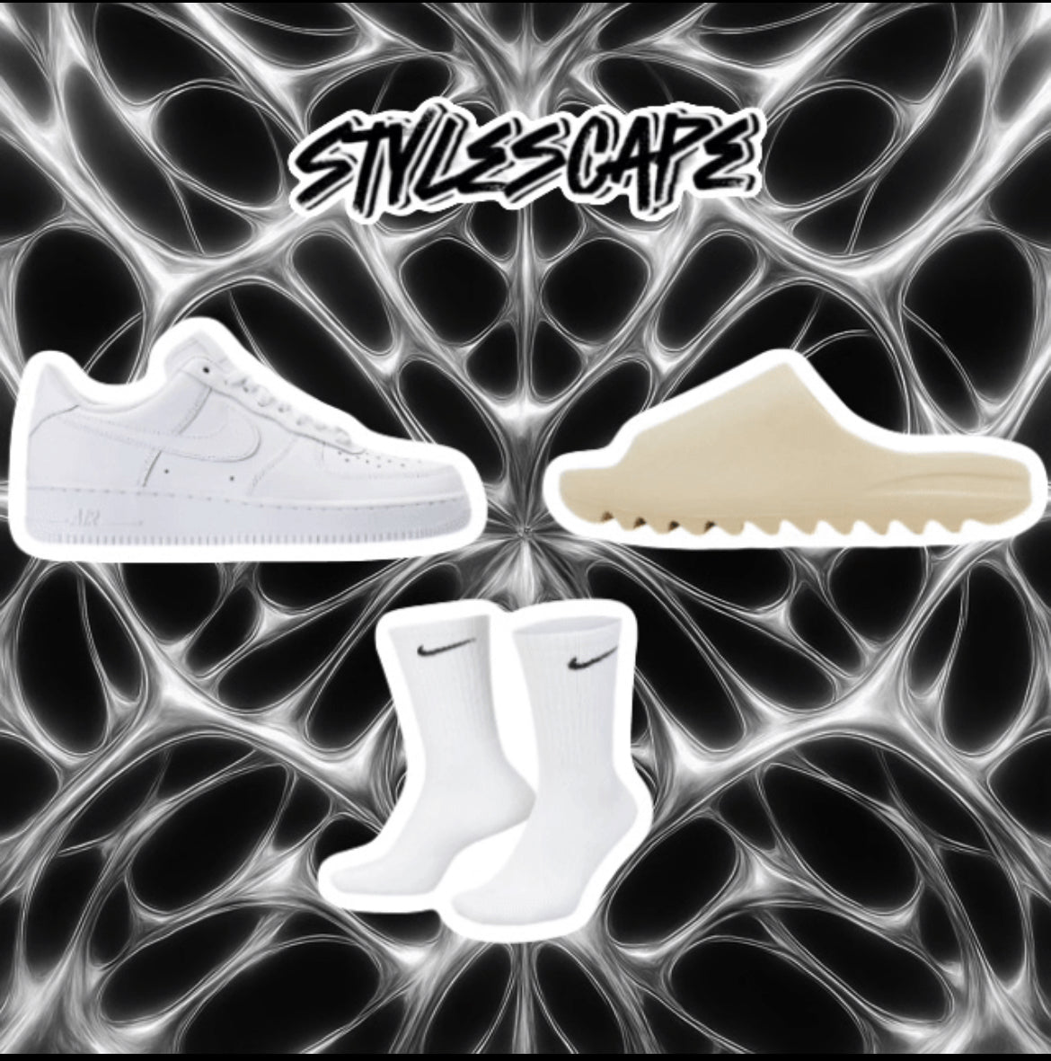 AirForce 1s + Yeezy Slides + Nike Socks WHITE