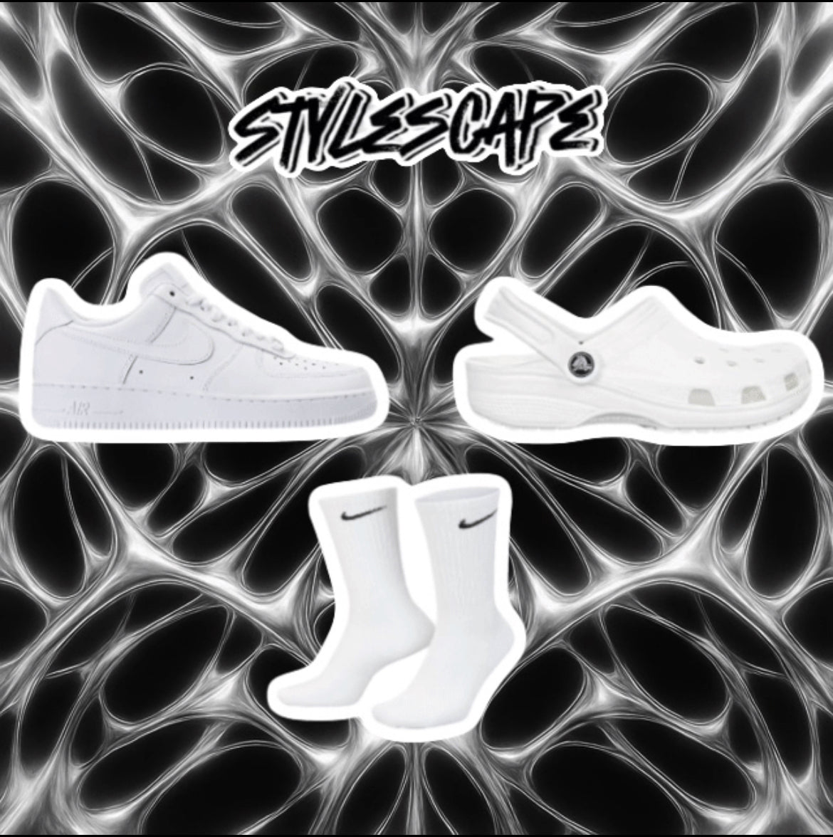 AirForce 1s + Crocs + Nike Socks WHITE