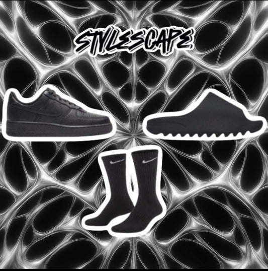 AirForce 1s + Yeezy Slides + Nike Socks BLACK